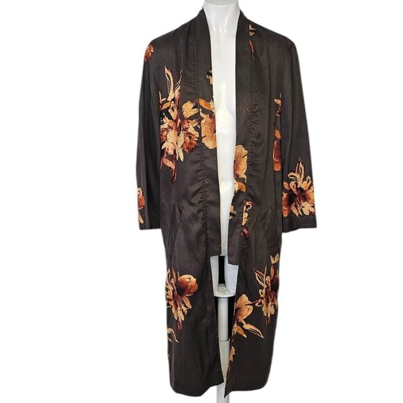 Free People Printed Slim Kimono, Longline, Open Front Cardi, 3/4 Sleeve, XS - Picture 1 of 8